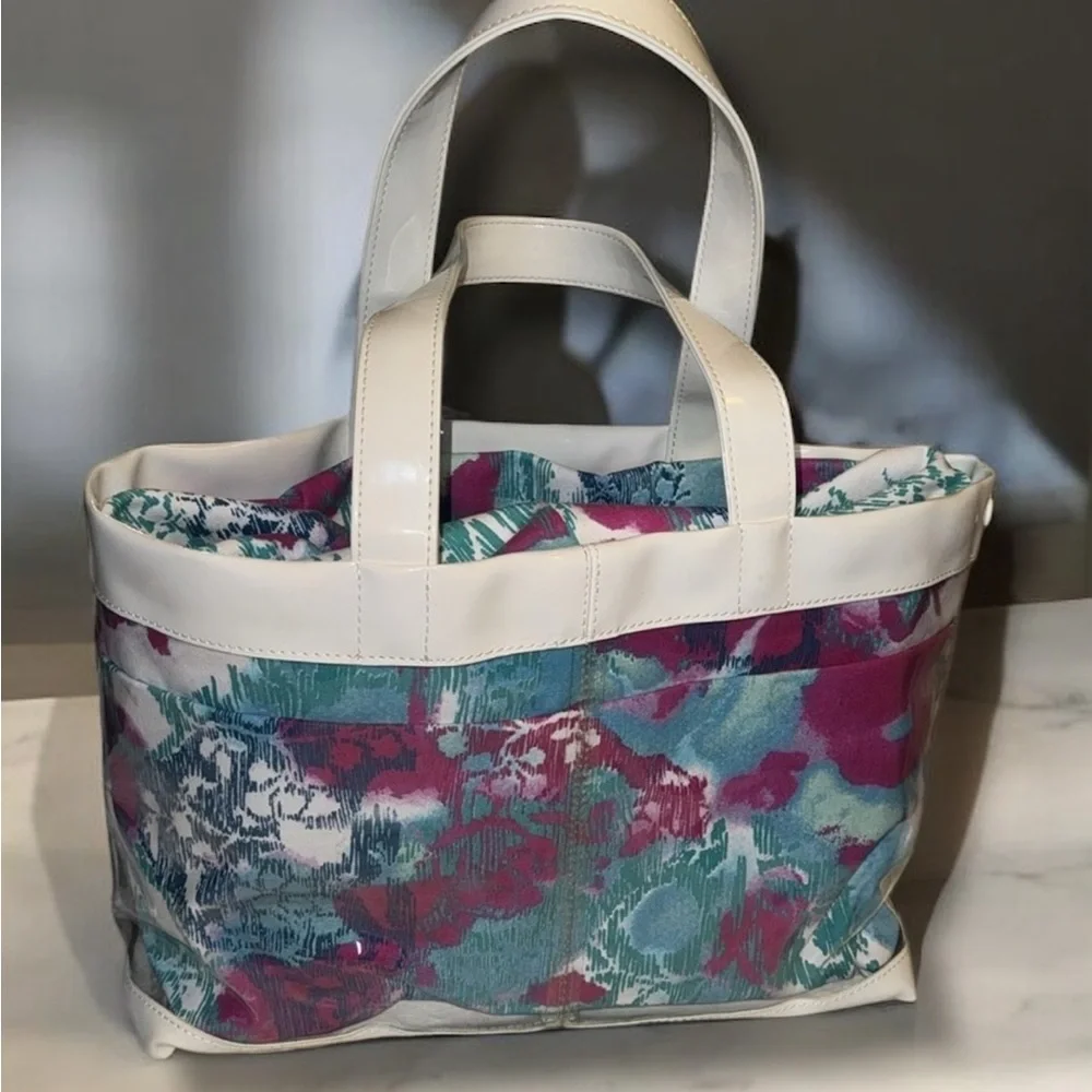 See By Chloe Multicolor Tote Bag PVC LEATHER FABRIC Floral Spring Summer Travel - Picture 4 of 12